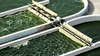 Wastewater treatment facility with flowing water.
