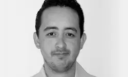 Portrait of a man in black and white.